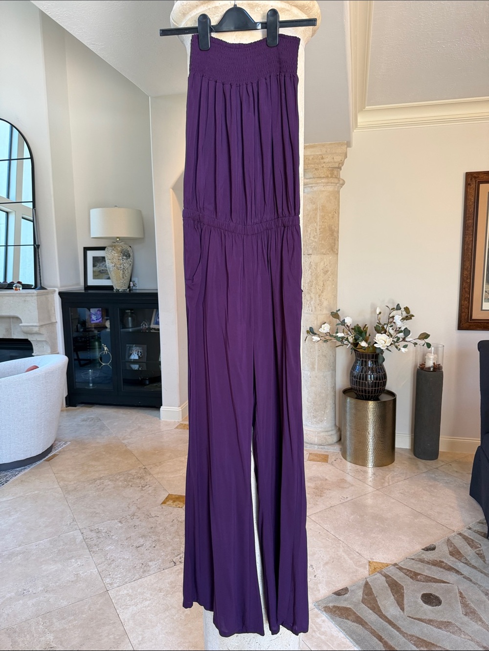 Women's Strapless Wide-Leg Jumpsuit - Purple Smocked Tube Top Sz